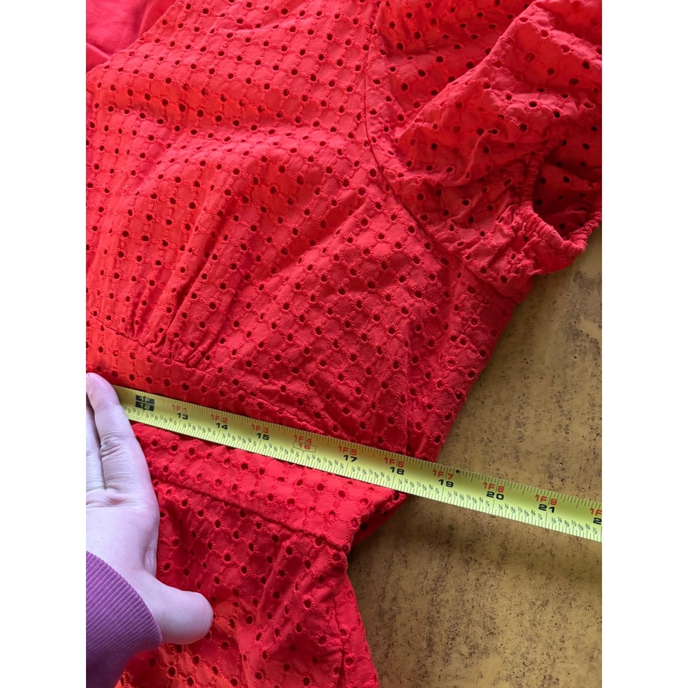 Scoop‎ Red Eyelet Cotton V-Neck Puff Sleeve Tiered Midi Dress XXL 20 - Picture 6 of 8